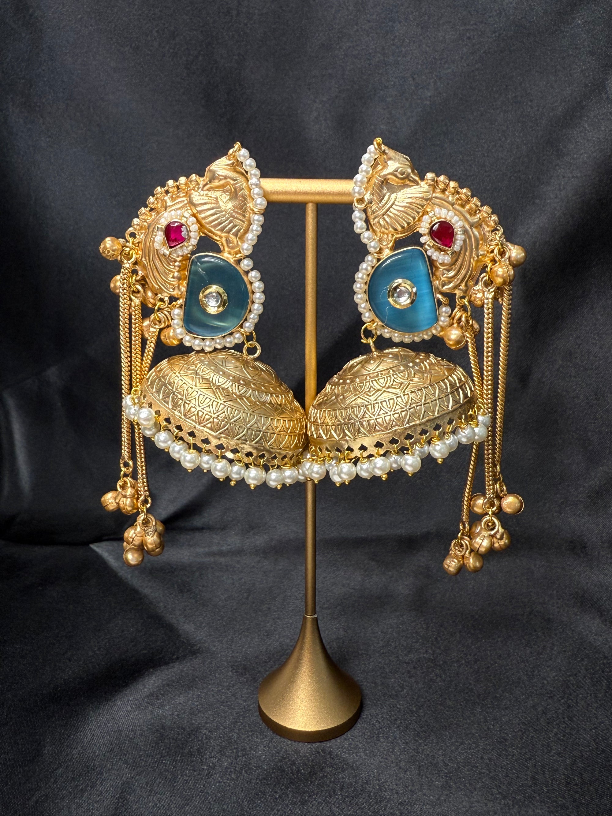Ear Chain Stone Jhumkas