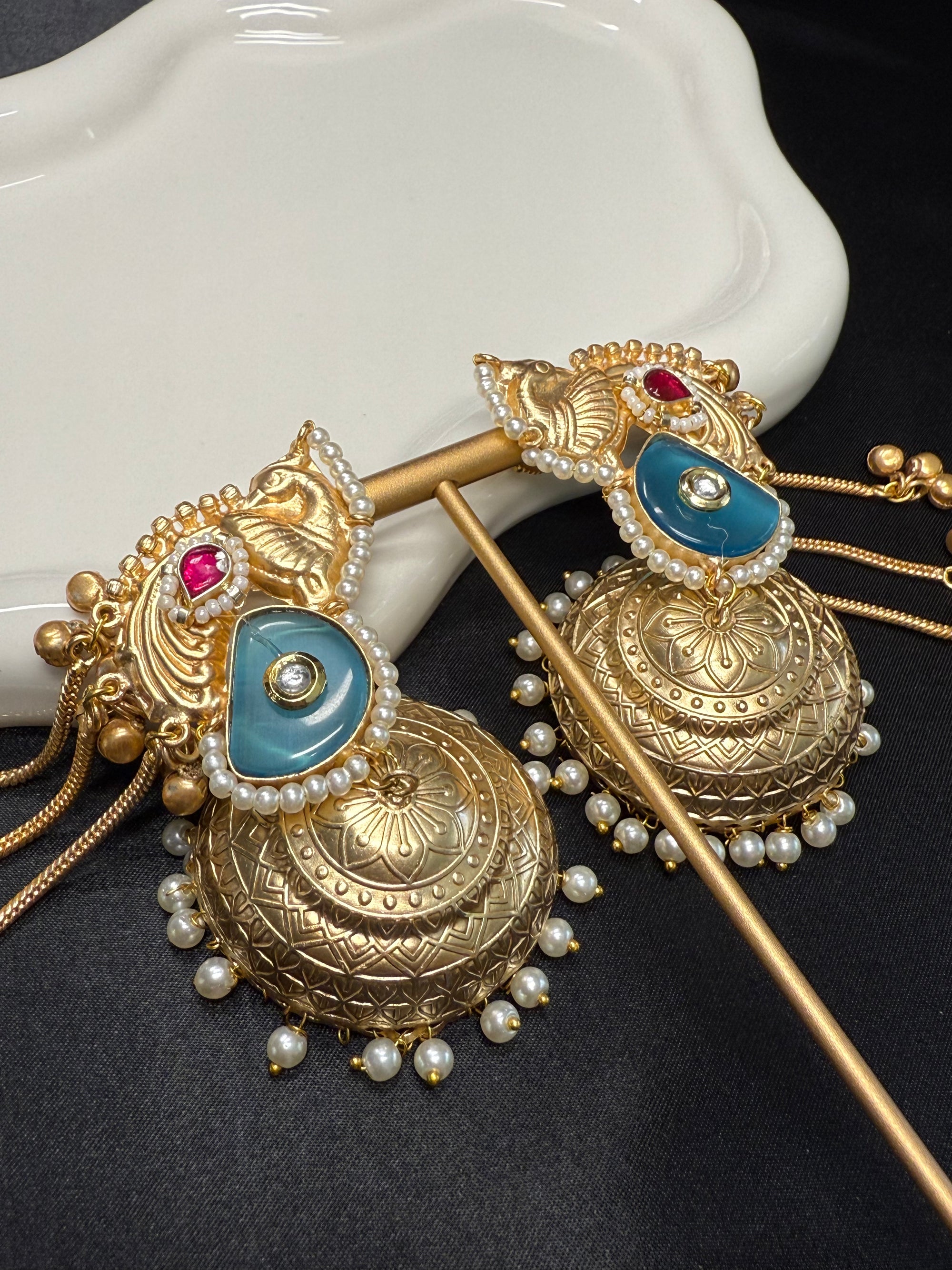 Ear Chain Stone Jhumkas