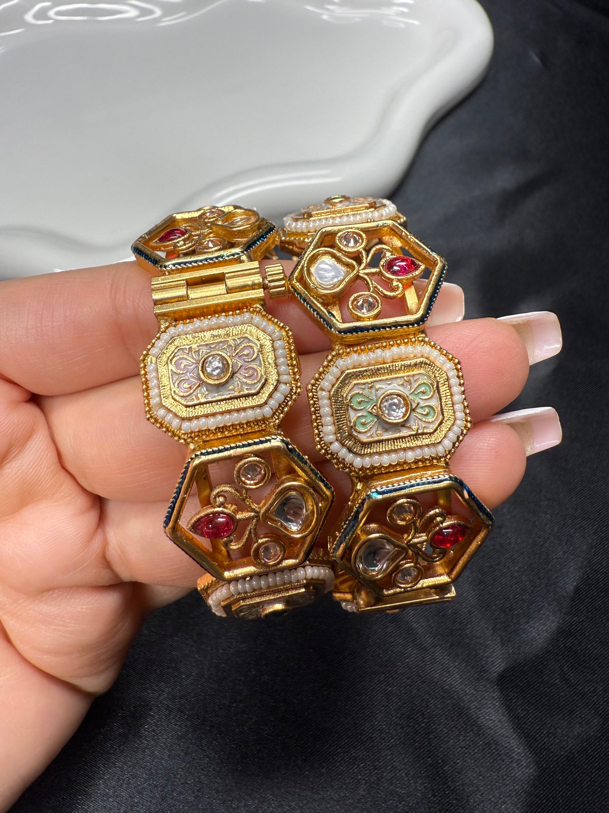 Hex Floral Handpainted Kadas - 2.6"