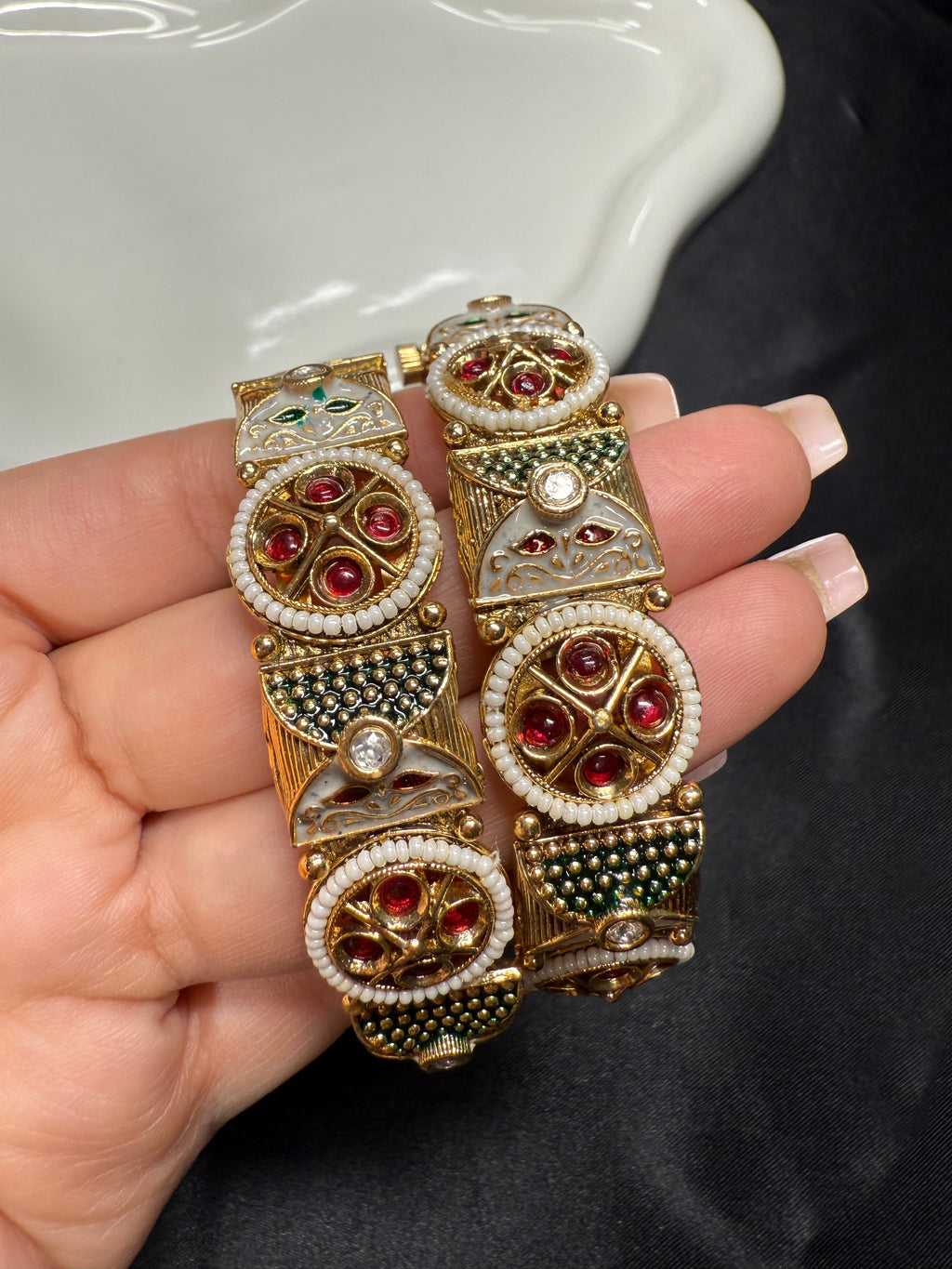 Pearls with Handpainted Kadas - 2.6"