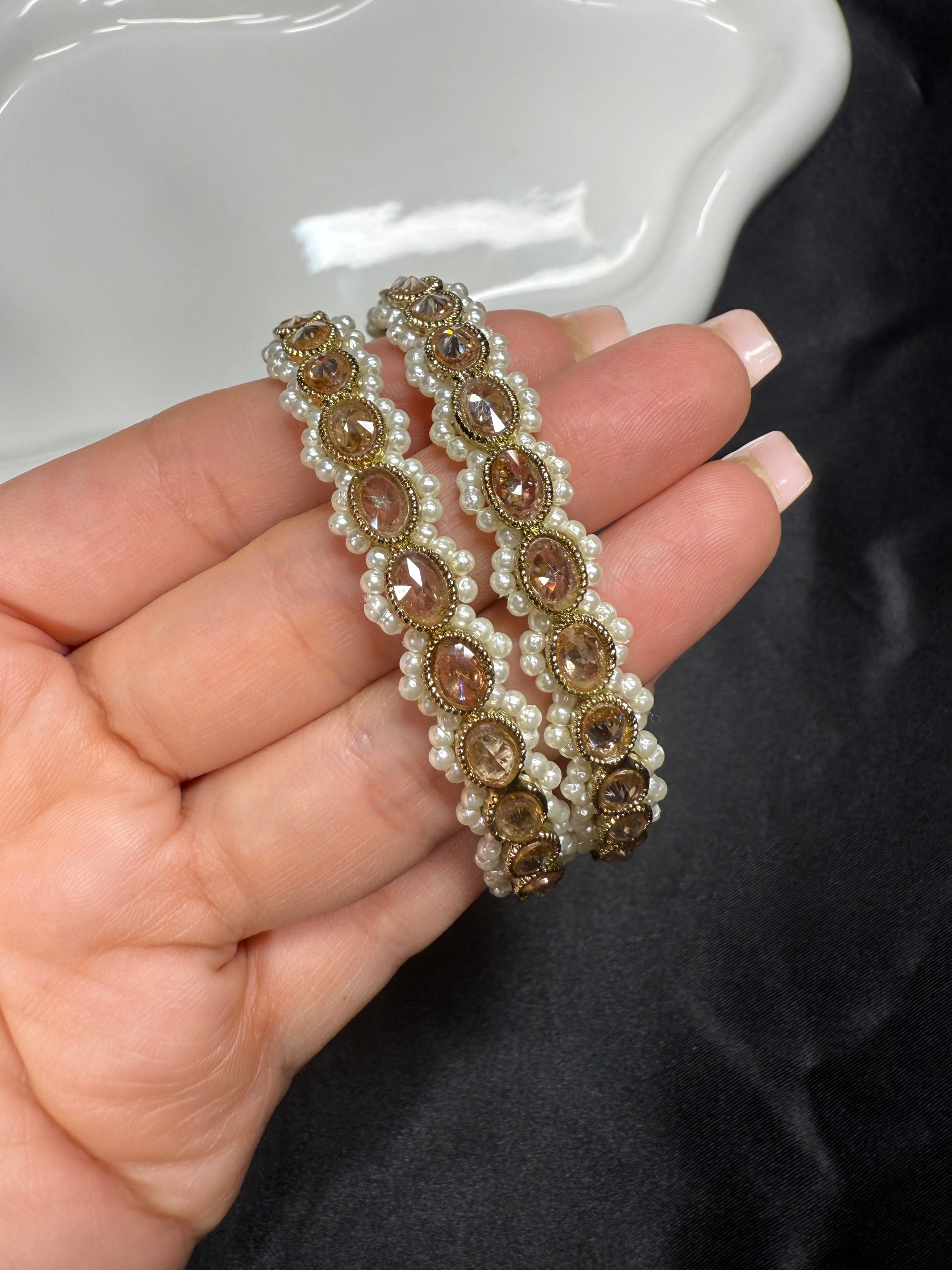 Pearl & Jhumki Hangings - Bangles - 2.6'