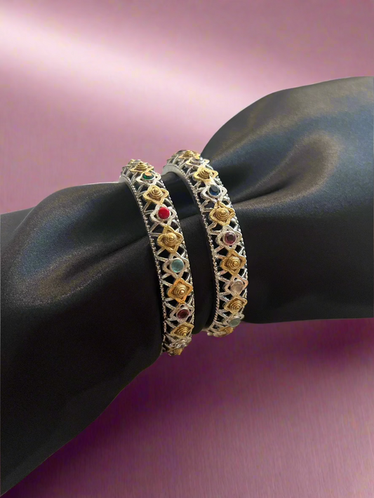 Multi Stone Bangle Pair - 2x6