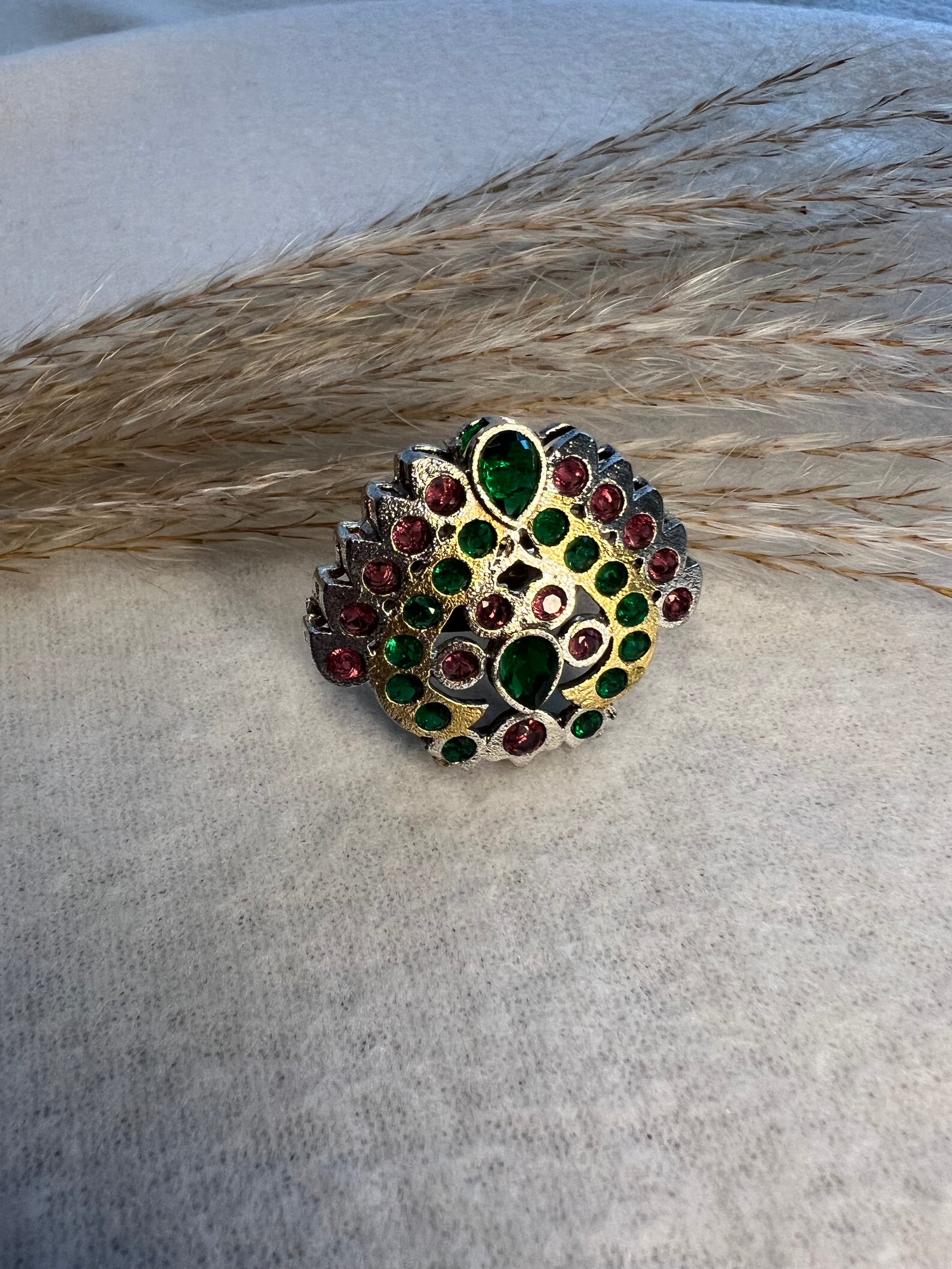 Green Pink Stones Ring
