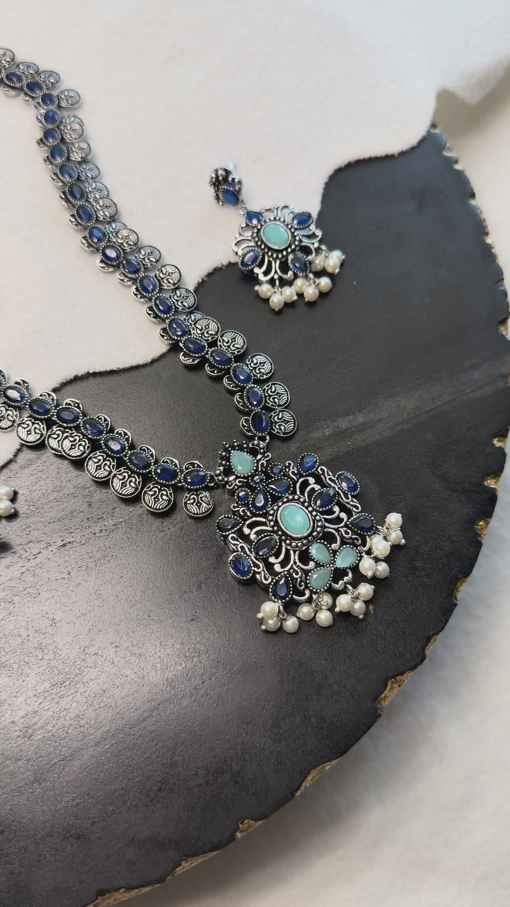 Long Blue Oxidized Necklace