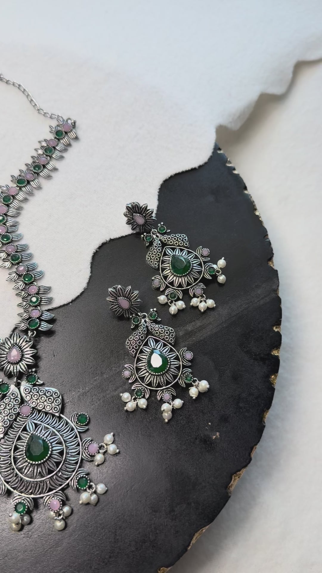 Green/Pink Oxidized Necklace